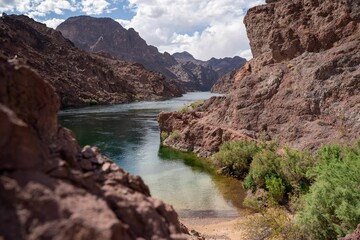 Aerial view of a flowing river through Black Canyon in Arizona