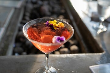 Closeup shot of a mixed pink floral cocktail