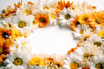 Fototapeta premium Vivid summer flower frame layout with text space, copy space. Wedding concept, Birthday concept, Congratulations concept. Women's Day, Mother's Day, Valentine's Day. Generative AI.