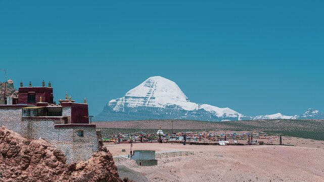 Beautiful shot of Mount Kailash in the distance in Tibet