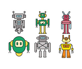 robot character icons set vector illustration