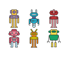 robot character icons set vector illustration