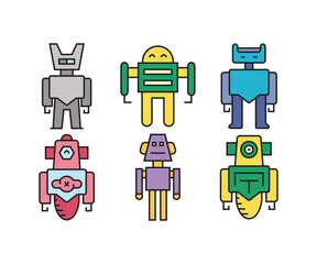 robot character icons set vector illustration
