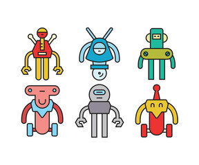 cartoon robot characters set vector illustration