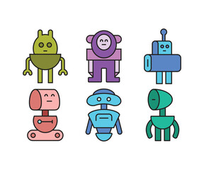 cartoon robot characters set vector illustration