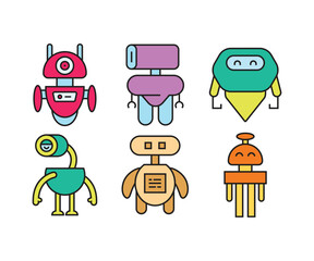 cartoon robot avatars set vector illustration