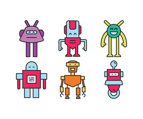 cartoon robot avatars set vector illustration