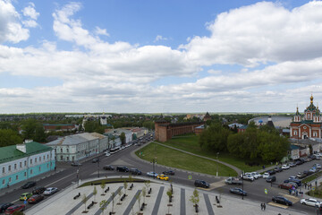 Fototapeta na wymiar Kolomna, Moscow region, Russia. May 10, 2023: Scenic aerial view of streets and city landmarks.