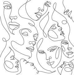 Abstract Seamless Pattern line art, drawing of faces, fashion minimalist concept, vector illustration. Modern fashionable contemporary illustration