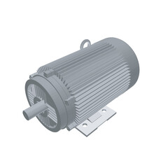 Electric motor rotor. Electric motor polygonal on a white background. 3D. Vector illustration. Industrial Electric Engine. Grey Elements on Repeating Turquoise.