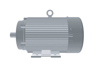 Electric motor rotor. Electric motor polygonal on a white background. 3D. Vector illustration. Industrial Electric Engine. Grey Elements on Repeating Turquoise.