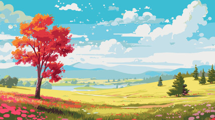 Obraz na płótnie Canvas landscape with trees and clouds