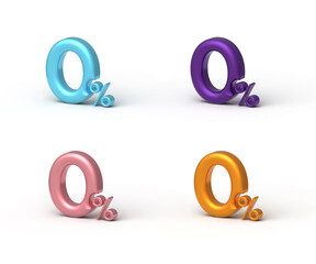 zero percent or 0 % special Offer. Isolated white background. 3D rendering. 3D illustration.