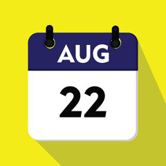 new calender, 22 august icon with yellow background