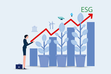 ESG or ecology problem concept, businesswoman leader watering seedling growth invest concept vector illustrator.