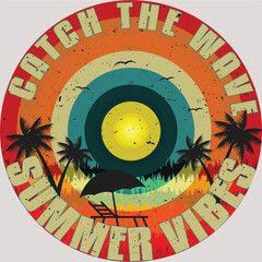 Catch the wave summer vibes t shirt design templates