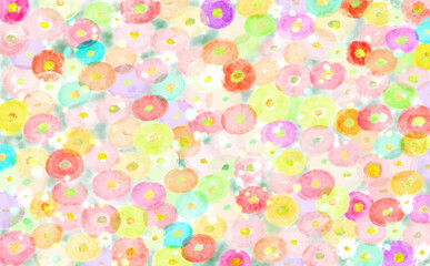 ふんわりした花畑の背景 水彩画風