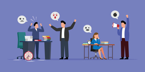 unhealthy environment, teamwork problems and bad relationships in office 2d vector illustration concept for banner, website, illustration, landing page, flyer, etc.