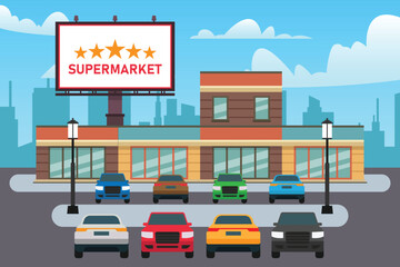 Supermarket parking lot with cars 2d vector illustration concept for banner, website, illustration, landing page, flyer, etc. © Creativa Images