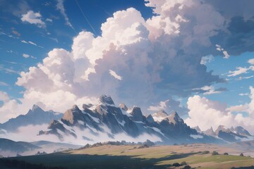 Fototapeta premium 青空と広大な風景のイラスト