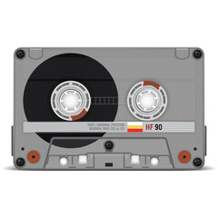 Retro audio cassette. Audio tape. Old technology. Realistic vector cassette on a white background.