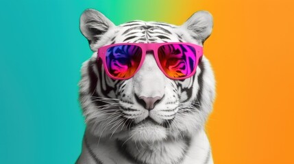 Cool white tiger with sunglasses