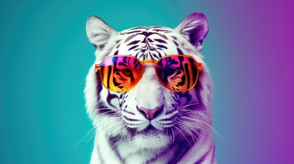 Cool white tiger with sunglasses