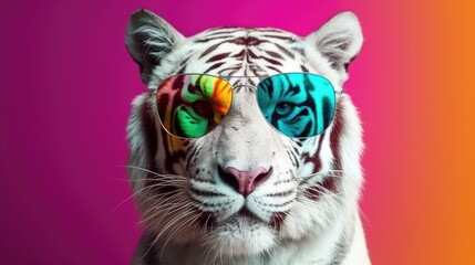 Cool white tiger with sunglasses