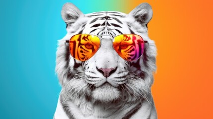 Fototapeta na wymiar Cool white tiger with sunglasses