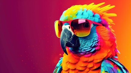 Cool Parrot with sunglasses - obrazy, fototapety, plakaty