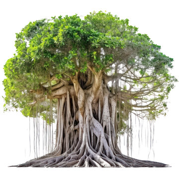 Banyan or bodhi tree, big ficus religiosa isolated on transparent background, PNG, Generative AI