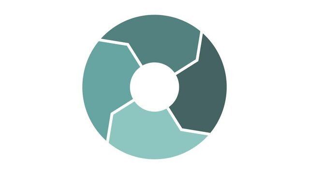 Lifecycle circulation icon with 4 arrows. Circle animation with four parts. Thick flat renew circle. Green color on white background.