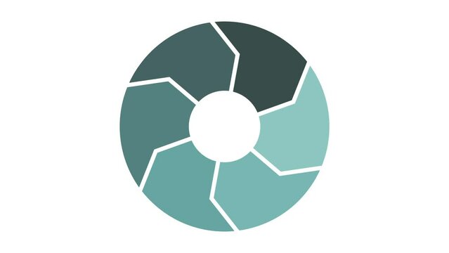 Lifecycle circulation icon with 6 arrows. Circle animation with six parts. Thick flat renew circle. Green color on white background.