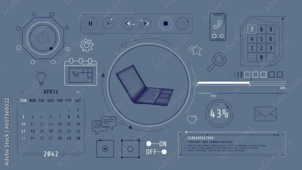 Poster animation of infographics about network technologies on alpha channel.