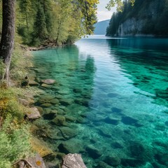 Ein schöner grüner See in der Natur (made with generative AI)