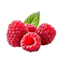 Ripe red raspberry with leaf isolated PNG transparent background generated by ai ,clipping path, png file - obrazy, fototapety, plakaty