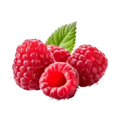 Poster Ripe red raspberry with leaf isolated PNG transparent background generated by ai ,clipping path, png file © minhaz