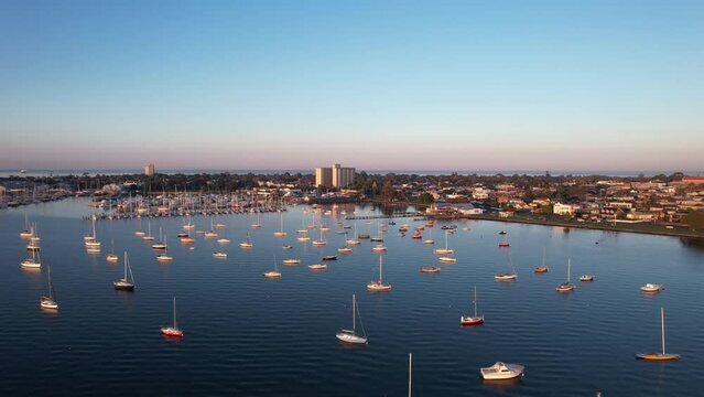 Many small fisher boats in the port of Williamstown, Victoria in Australia