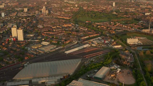 Aerial shot over Stratford Jubilee line train Depot