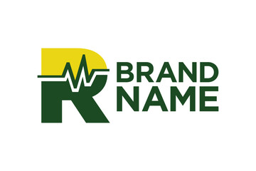 letter R with pulse line or graphic line for initials or name logo medical, marketing, business, modern logo and many more.