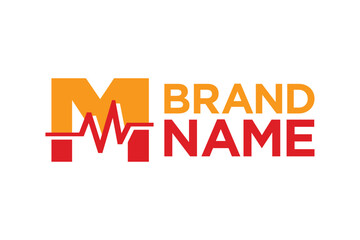 letter M with pulse line or graphic line for initials or name logo medical, marketing, business, modern logo and many more.