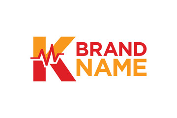 letter K with pulse line or graphic line for initials or name logo medical, marketing, business, modern logo and many more.