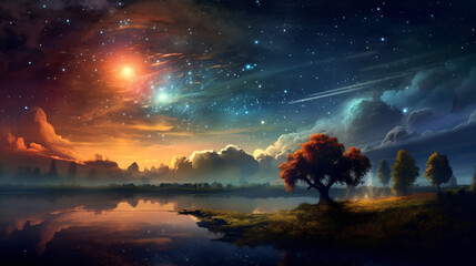 Obraz na płótnie Canvas Beautiful Celestial Sky In Dreamy Fantasy