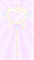 16:9ピクセルアートな魔法のキラキラハートミラーステッキ♪PNG