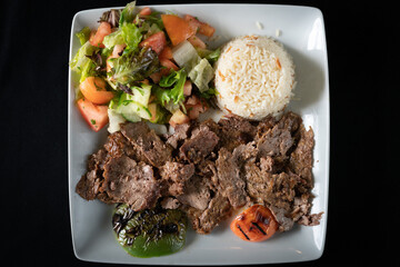 Doner kebab with rice and salad