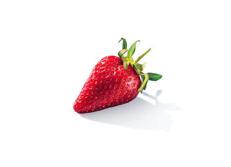 Isolated strawberry. Single strawberry fruit isolated on white, invisible background
