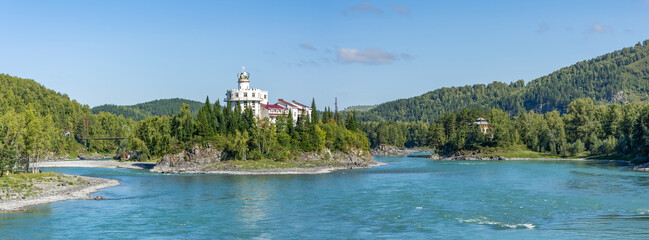 Altai Republic, panoramic view from the Old Aisk Bridge