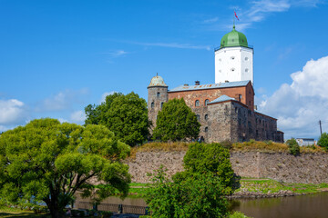 Fototapeta na wymiar Vyborg, view of the old castle from Severny Val street