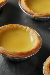 Vertical shot of the Chinese egg tarts