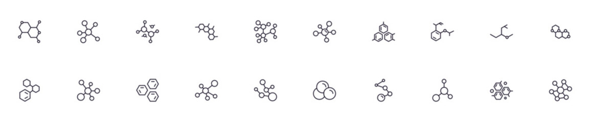 Collection of modern molecule outline icons. Set of modern illustrations for mobile apps, web sites, flyers, banners etc isolated on white background. Premium quality signs.